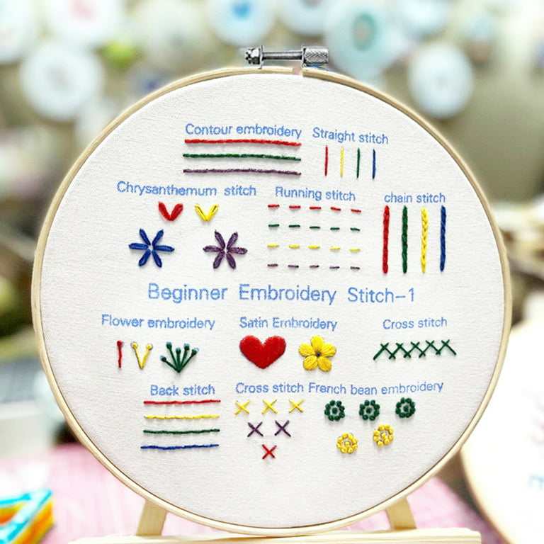 HOURFUN Beginners Embroidery Stitch Practice Kit Includes 3 Embroidery Start Kits for Practising Different Stitches Patterns and 2 Ad