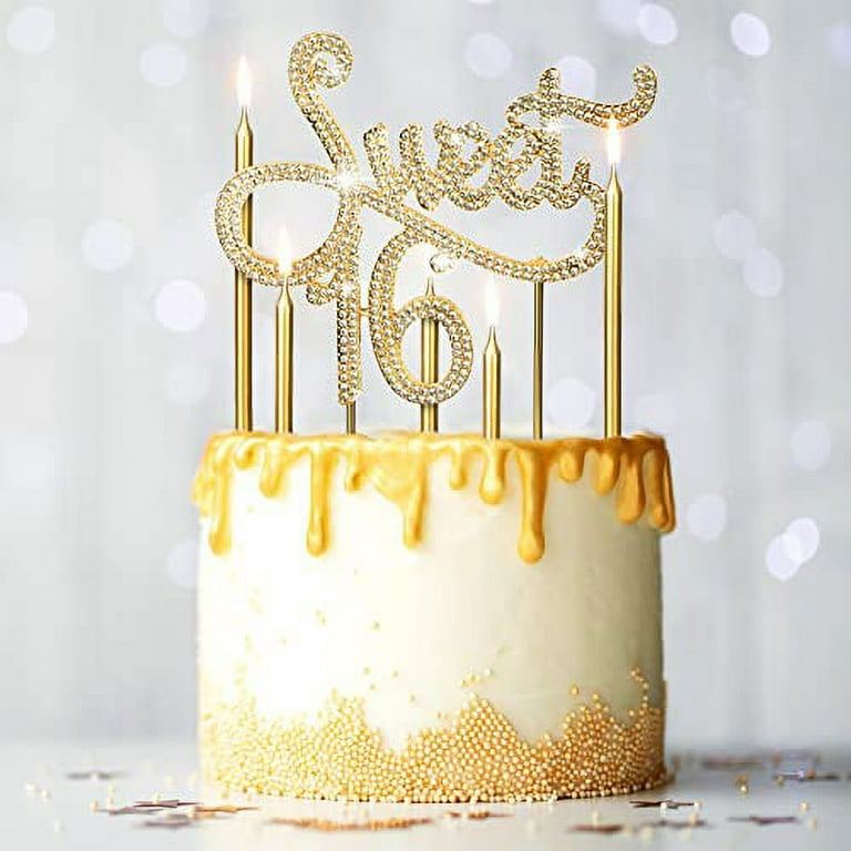 Sweet 16 Birthday Decorations Rhinestone Sweet 16 Cake Toppers, 20 Pcs  Metallic Happy Birthday Candles Sweet 16 Cake Decorations for Birthday Cake