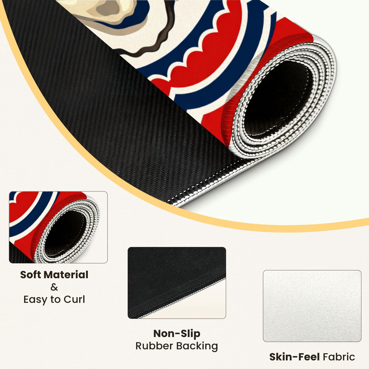 Mahjong Mat 31.5" x 31.5" Fresh Oysters Lemon Slice Red White Blue Striped Non-Slip Noise Reduction Mahjong Tiles Table Cover for Dominoes Poker Card Board and Tile Games