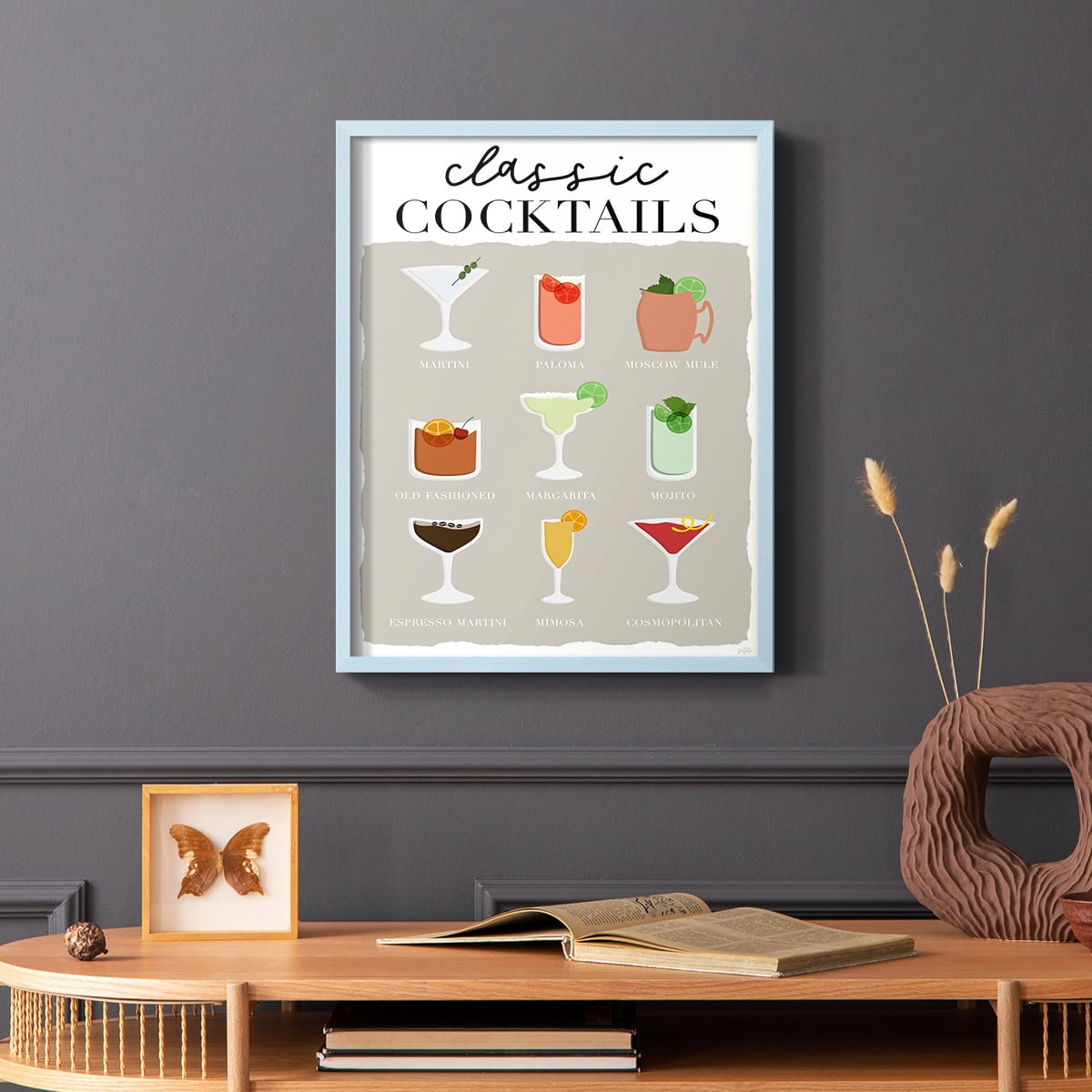 Classic Cocktails in Paper Solid Wood 8 x 10 Framed Print