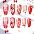 thumbnail image 1 of Uñas postizas adhesivas BSBTBZ 24 piezas, almendra, rojo cereza, strass, 1 of 8