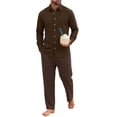 thumbnail image 2 of Cagogo Men Plus Size 2 Piece Outfits Collared Long Sleeve Shirt Wide Leg Drawstring Pants Casual Sets Solid Basic Loungewear Vacation Travel, Coffee XL, 2 of 5