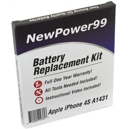 Apple iPhone 4S A1431 Battery Replacement Kit with Tools, Video Instructions, Extended Life Battery and Full One Year