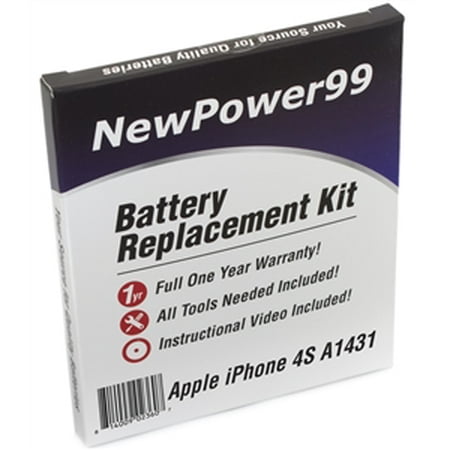 Apple iPhone 4S A1431 Battery Replacement Kit with Tools, Video Instructions, Extended Life Battery and Full One Year (Best Iphone 4s Battery Replacement)