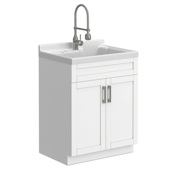 Simpli Home Hennessy Deluxe All-In-One 28-inch Laundry Cabinet with Faucet and ABS Sink