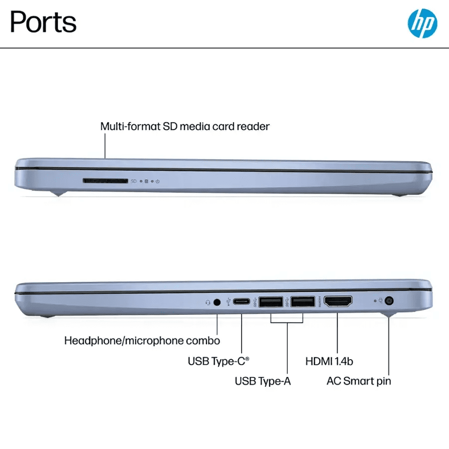 HP Laptop for Student and Business, 14" HD, Intel N150, 4GB RAM, 192GB Storage(128GB UFS +64GB MSD), 1-Year Office 365, Windows 11 Pro, Fast Charge,Blue