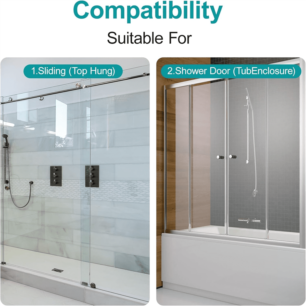 M6219 Sliding Shower Door Bottom Track - 2-Piece White Set For Glass Doors Up To 7/16" Thick