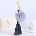 thumbnail image 2 of Slatcetga Fashion PU Tassels Fuzzy Ball Key Ring Alloy Keychain (Black Tassels Grey Ball), 2 of 2