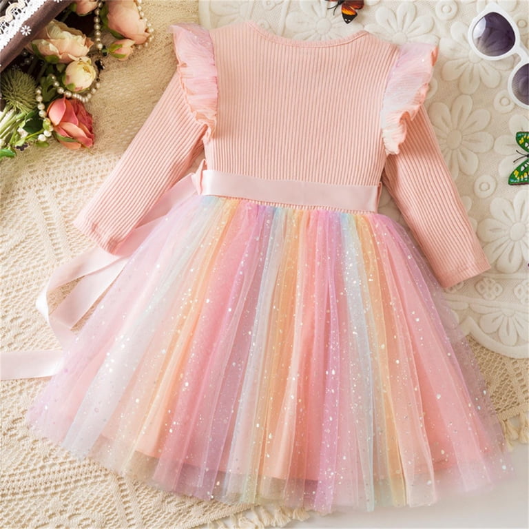 ATOGUTA Girl Winter Tutu Dress Long Sleeve Crewneck Holiday Dresses for  Girls Size 1T-6, Pink