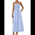 thumbnail image 1 of Vestidos Largos de Verano para Mujer, Vestido Informal con Tirantes Finos, Fruncido, Corte A, y Fluido. Azul S, 1 of 7