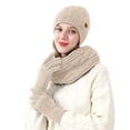 thumbnail image 1 of Fleece Lined Knit 3 Piece Set Hat + Gloves + Scarf Winter Warm Daily Ensemble, 1 of 6