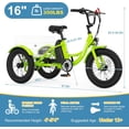 thumbnail image 4 of MOONCOOL Electric Tricycle ,16"x3" 3 Wheel 250W 10.4Ah Etrike W/ LED headlight & Rear Basket & horn bell & DIY stickers，6/9/12.5 MPH，Green, 4 of 9