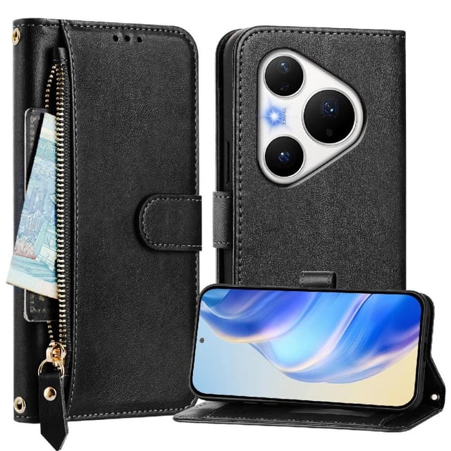 FOXDOCK Funda Tipo Cartera para Xiaomi Poco M6 Plus Cuero PU con Cremallera y Correa de Muñeca, Ranuras para Tarjetas, Soporte Plegable, Cierre Magnético