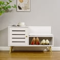 thumbnail image 6 of VECELO Shoe Storage Bench, Entryway Bench with Seat Cushion and Door, Wooden Modern Style Shoe Storage Compartment for Hallway Living Room, White, 6 of 8