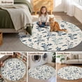 thumbnail image 5 of Blue Teal Botanical Round Area Rug 6Ft Washable Circle Rugs for Bathroom Office, Rustic Country Spring Floral Summer Leaf Non-Slip Carpet Floor Mats Indoor Outdoor Carpet Runner Aesthetic Home Decor, 5 of 8