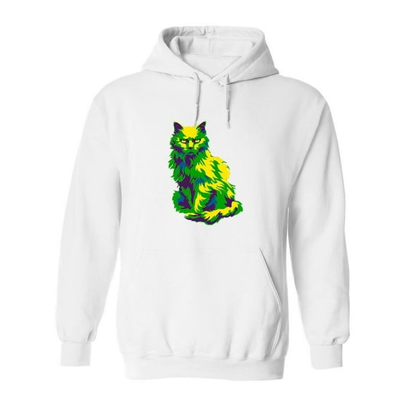Green Psychedelic Cat  Hoodie Men -Image by Shutterstock, Male 3X-Large