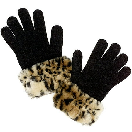 George - Chenille Glove With Faux-Leopard Trim