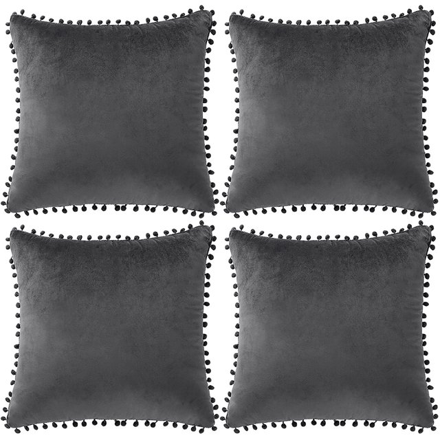 Unique Bargains Housse de Coussin en Velours avec Pompons pour Canapé-Lit 4 Pcs