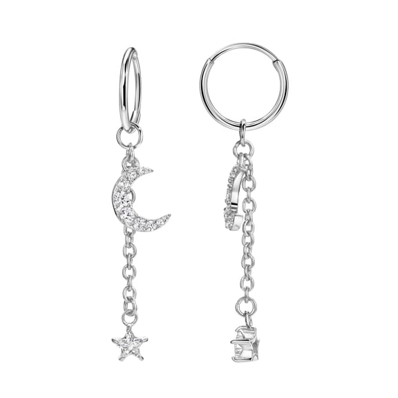 FANSING Hoop Earrings for Women Trendy Dangle Earrings Moon Star Charm Earrings 10mm Surgical Steel Earrings Cubic Zirconia Earrings