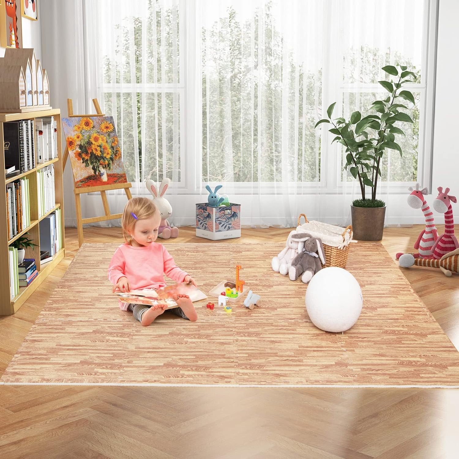 HJTER 25 Tiles Foam Flooring Mats with Border, 100 SQ FT EVA Interlocking Exercise Foam Mats for Exercise Equipment, Elastic Puzzle Play Mats, 3/8” Thick Non-Slip Workout Floor Mats for Home Gym