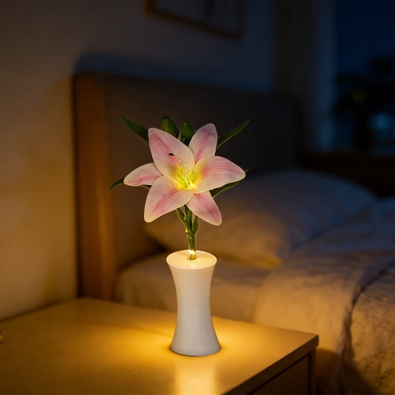 Deeceymbur Battery Powered Flower Pot Night Light Mini Desk Lamp Artificial Plants Light for Bedroom Home Decor Atmosphere Pink White Hot Pink