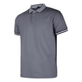 thumbnail image 4 of Telankuip Summer Mens Polo Shirts Stripe Color Blocking Button Standing Collar Short Sleeved Sports T Shirt Comfortable Slim Fit Breathable Fashion Tee for Daily Wear Grey S, 4 of 4