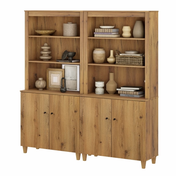 Modern 71" Tall Bookcase with Cabinets, 2 Column 5 Tiers for Home Office,Dark Brown Wood