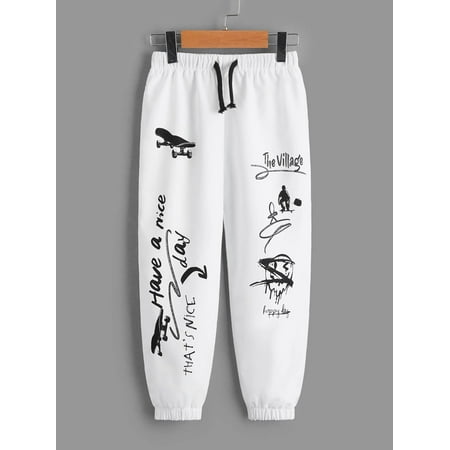 

Toddler Boys Graffiti Print Drawstring Waist Pants Trousers S221904X White 7Y(48IN)