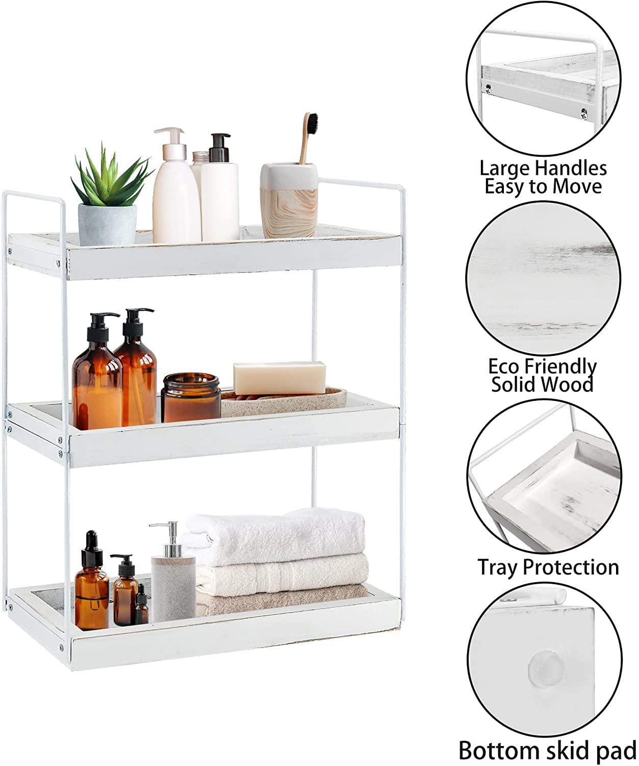 AiSung Aisung 3-Tier Bathroom Countertop Organizer Vanity Tray Cosmetic &  Makeup Storage Kitchen Spice Rack Standing Shelf, White