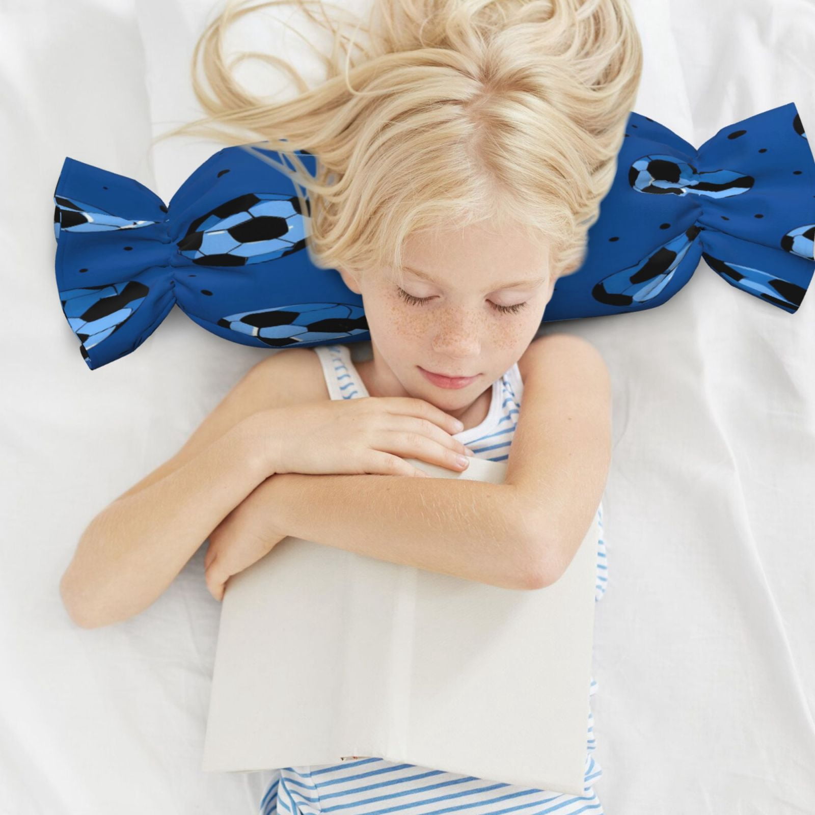 Candy Throw Pillow Travel Cervical Pillow Cylindrical Neck Body Cushion With Insert For Bed Couch Home Decor 9.8x24.4in Soccer Football Black And Blue Cool Sport Style