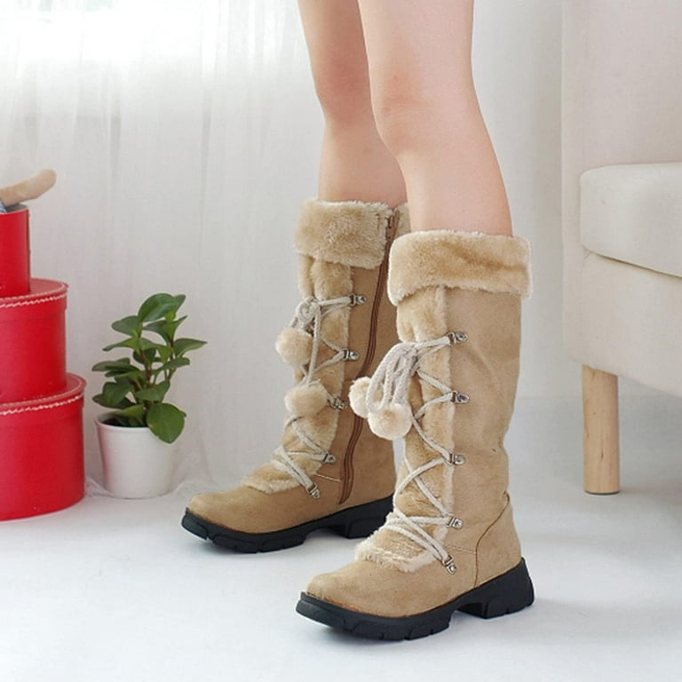  women winter warm high long snow Ankle boots faux fur tassel  shoes
