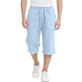 thumbnail image 2 of OYXSER Boys 3/4 Linen Capri Pants Drawstring Elastic Waist Summer Beach Shorts Pockets, Sky Blue 4-5Y, 2 of 6