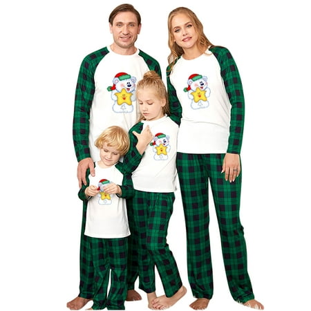 

Pijama de Navidad De La Familia Baikeli Juego de 2 Piezas de Pjs Con Estampado de Osos de Cuadros Verdes Para Mujeres/Hombres/NiñOs