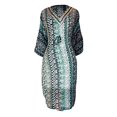 thumbnail image 1 of Peach Couture Robe Tunique d'Été Mini Légère à Imprimé Géométrique Tribal à Manches Longues avec Ceinture en Tissu, 1 of 1