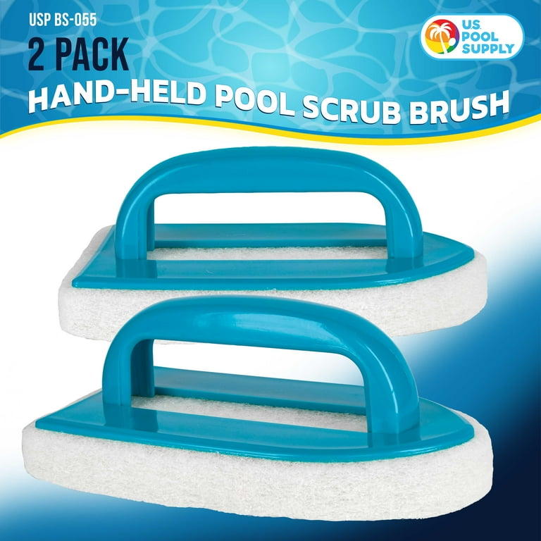 U.S. Pool Supply Hand-Held Pool Scrub Brush 2 Pack - Scouring Sponge Pad For Pool Tile, Grout, Walls, Vinyl Liners & Spas