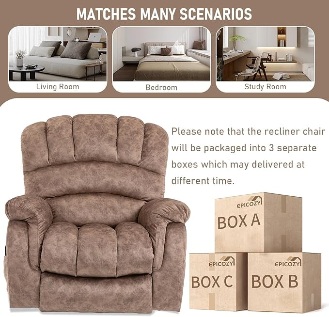 EPICOZY Large Power Lift Recliner Chair for Elderly Big Tall Man, Overstuffed Heated Massage Wide Electric Recliners with Extended Footrest, 2 Remote Controls, Side Packets & USB Ports, Fabric Brown