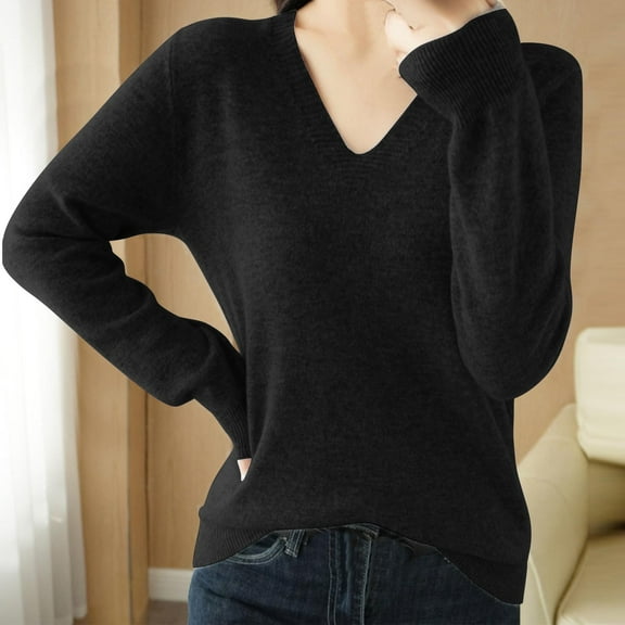 Women's Soft Lightweight V Neck Sweater Long Sleeve Pullover for Fall Everyday Casual Comfortable Knit Tops for Women Trendy 2025