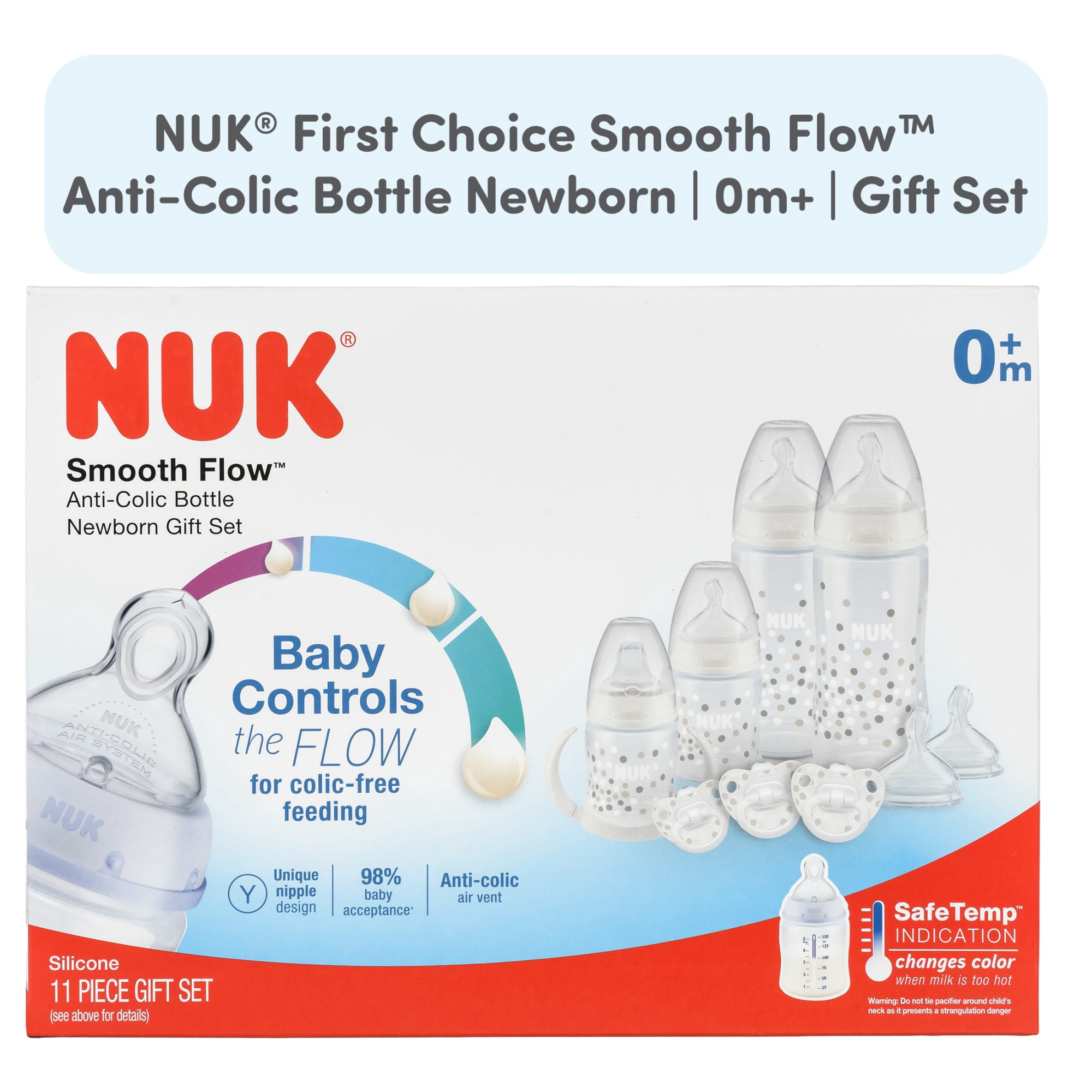 NUK, First Choice Smooth Flow Anti-Colic Baby Bottle Set, 0+