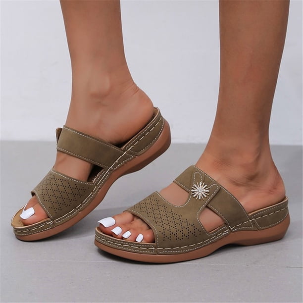Zapatos de mujer Sandalias de tacón bajo de mujer con diamantes de imitación de color sólido Chanclas de moda Wmkox8yii hj789