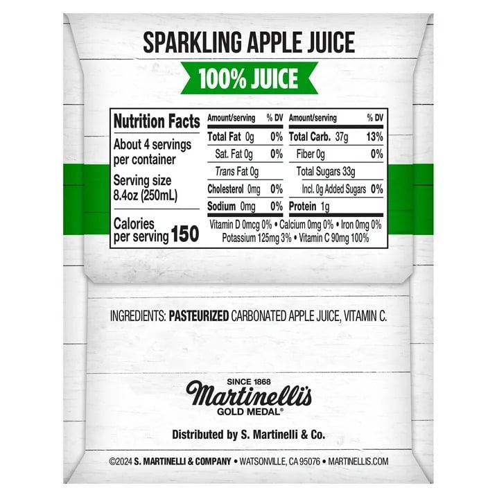 Martinelli’s 100% Juice Apple Sparkling – 8.4 fl oz Can, 12 Pack