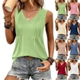thumbnail image 2 of Women's Pleated Tank Tops Dressy Casual Summer Blouses Business Shirts V Neck Sleeveless Tunic Tops,Light Green ,3XL, 2 of 8