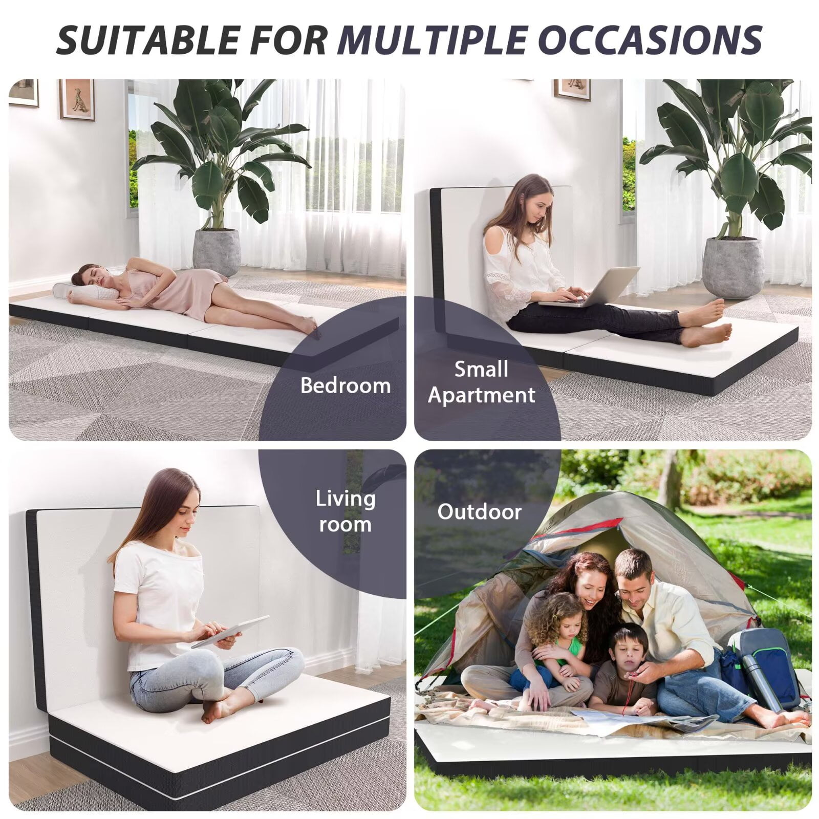 YRLLENSDAN 3 inch Foldable Mattress CertiPUR-US Certified Memory Foam Mattress Tri Fold Portable Mattress Topper Suitable for RV Travel Camping Guest, Twin