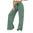 thumbnail image 2 of Cagogo Women's Wide Leg High Waisted Flowy Striped Palazzo Pants Casual Lounge Long Trousers Summer Beach Work Clothes, Green 2XL, 2 of 6