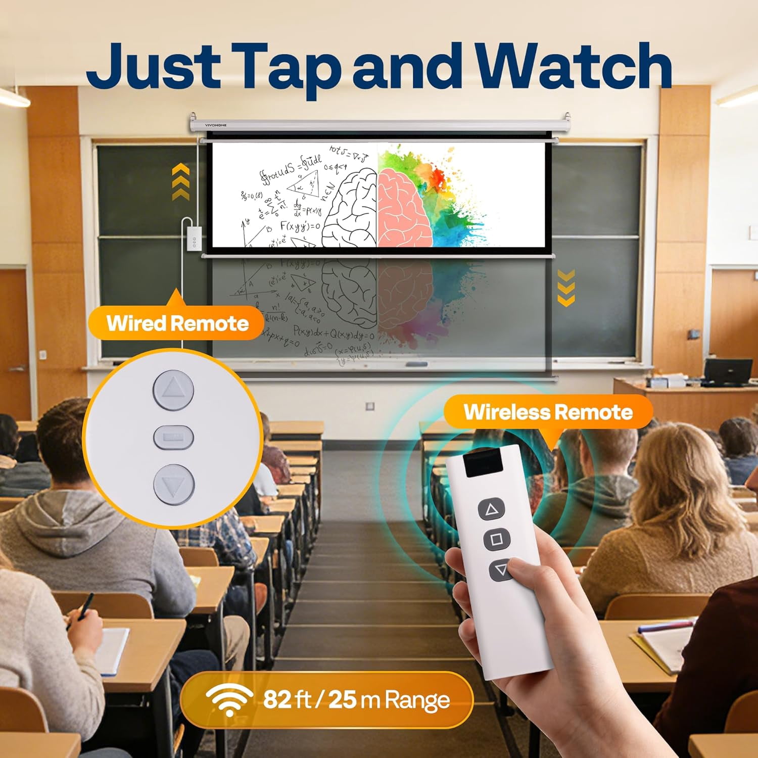 SPECSTAR Motorized Projector Screen with Remote, 16:9 84 Inch Auto Electric Projection Screen, HD 4K Movie Screen for Home Theater, Cinema, Office (73 x 41 White)