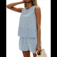 thumbnail image 2 of Conjunto de Dos Piezas de Verano para Mujer: Camiseta Sin Mangas y Pantalones Cortos A Juego, Chándal de Algodón A Rayas, Rayas Azules, Talla XXL, 2 of 7