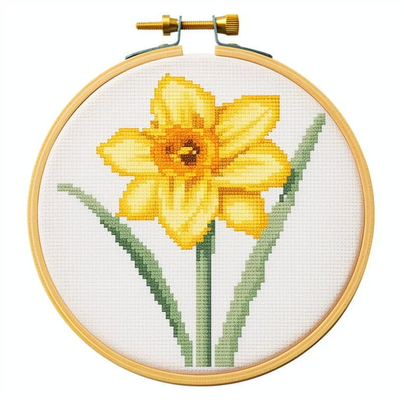 Cartoon Simple Daffodils Flower DIY 11CT Stamped Cross Stitch Kits Easy for Beginners Children with Hoop Needlepoint Counted Embroidery Kits Art Craft Wall Decoration 12x12inch(3)