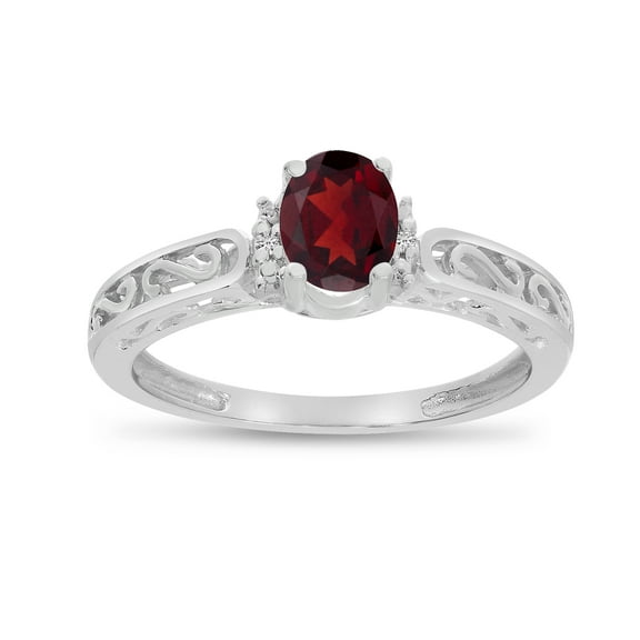 10k White Gold Oval Garnet And Diamond Ring