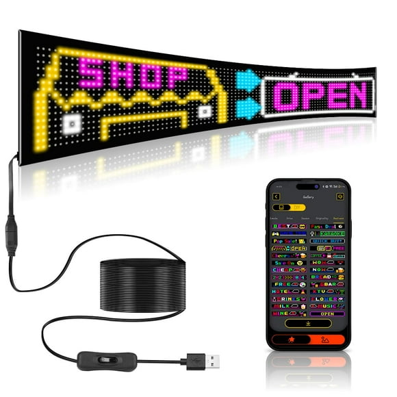 Panneau LED Programmable, Affichage Flexible 35"x7.5", Contrôle par Application Bluetooth, Texte Personnalisé, Motifs et Animations, USB 5V pour Voiture, Magasin, Fête, Bar, Hôtel, ADVÉ