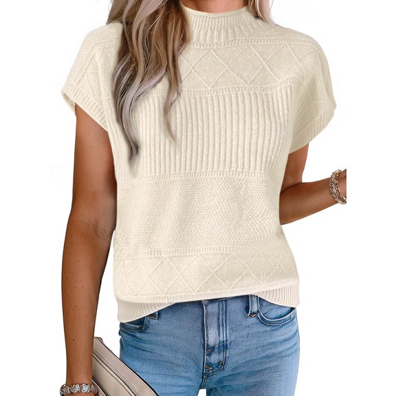 DARING DIVA Women's Mock Neck Casual Cap Sleeve Knit Tank Tops S Beige