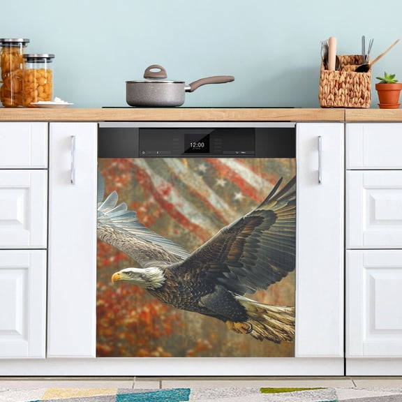 Fly Eagle American Flags Dishwasher Magnetic Covers Magnet Sticker Kitchen Decor Dishwasher Refrigerator Front Door Covers Decorative Magnetic 23" x 26"
